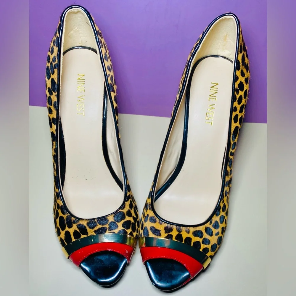 Nine West Glamrgirlo Leopard Print Red And Black High Heel Size‎ 7